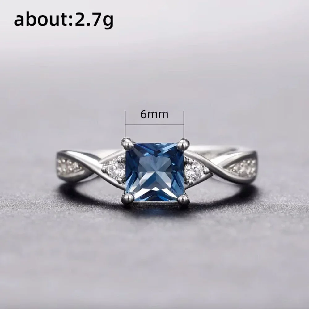 NEW 18k White Gold Blue Sapphire Princess Cut Diamond Ring